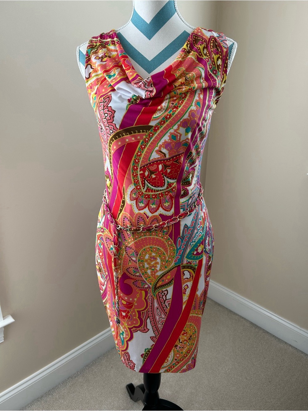 Cache Pink Multi Paisley Sheath Dress Size: S